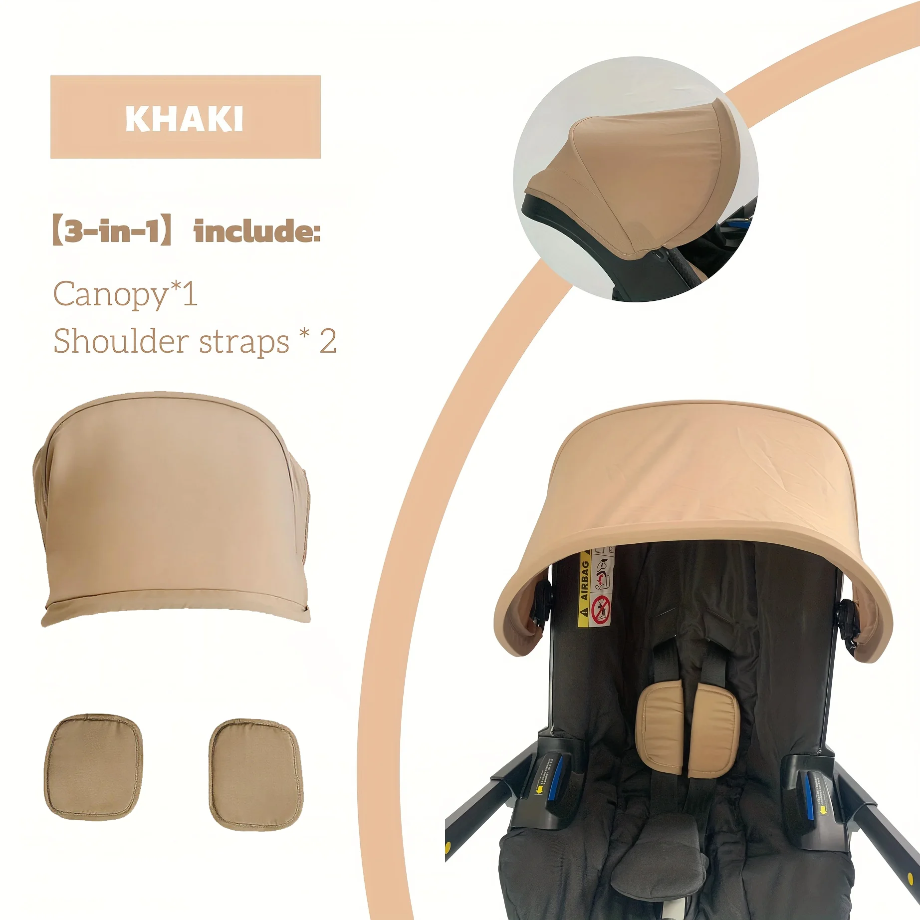 For Doona+,Doona I Car Seat Stroller Replacement Set - Khaki Canopy+2 Shoulder Pads, Skin-Friendly Fabric, Snug Fit