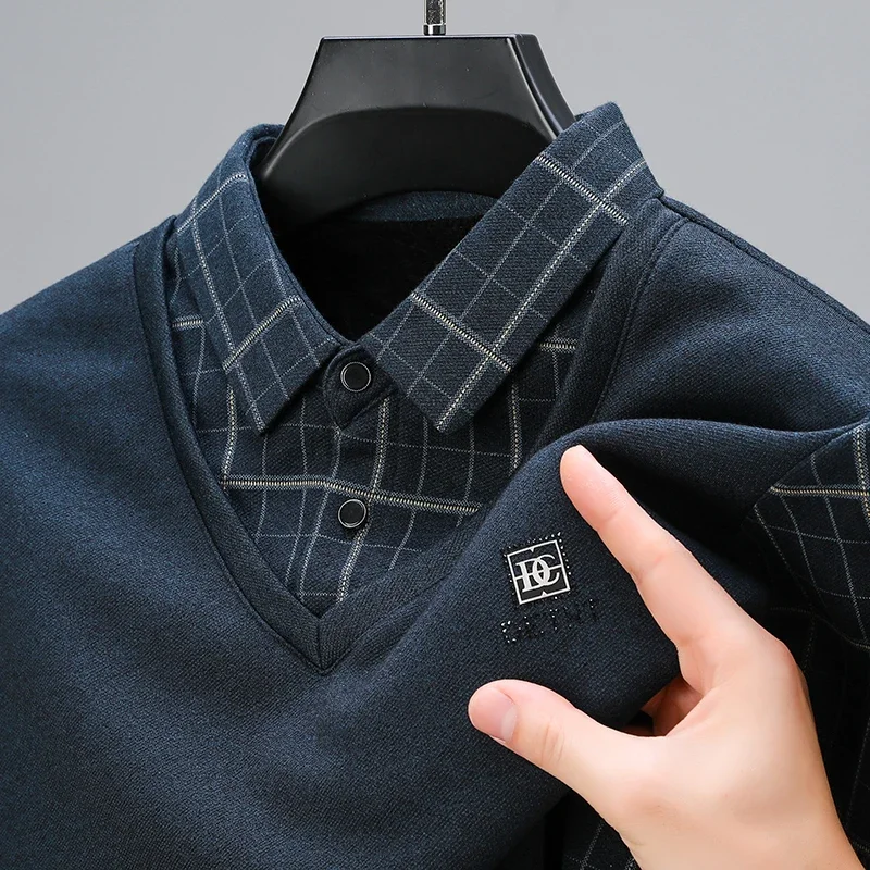

Лидер продаж, Новое поступление зимы, мужская флисовая подкладка с лацканами, искусственная двухсекционная одежда высокого качества в клетку с принтом, утепленная повседневная деловая мужская одежда