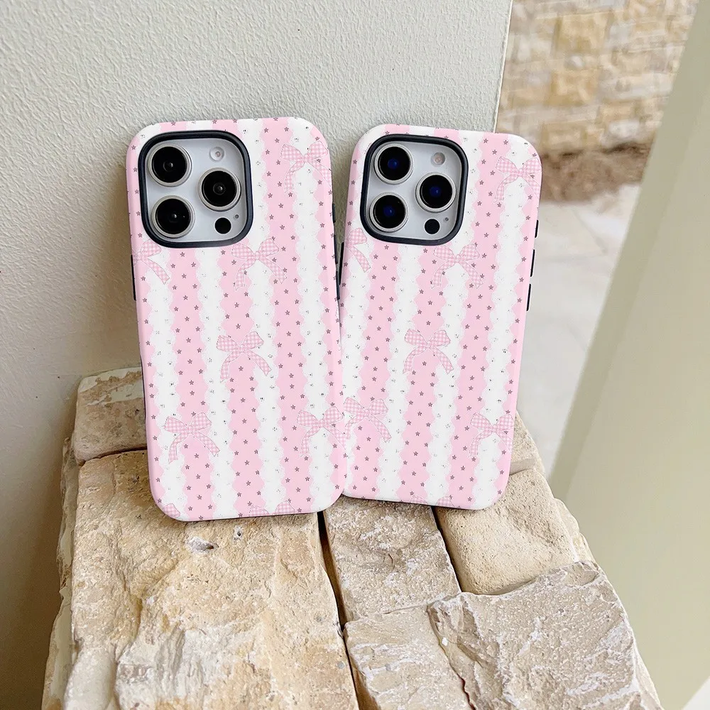 Pink White Vertical Stripes Phone Case for Samsung Galaxy S22 S23 S24 S25 S26 FE Plus Ultra Edge 4G 5G Luxury Double-layer