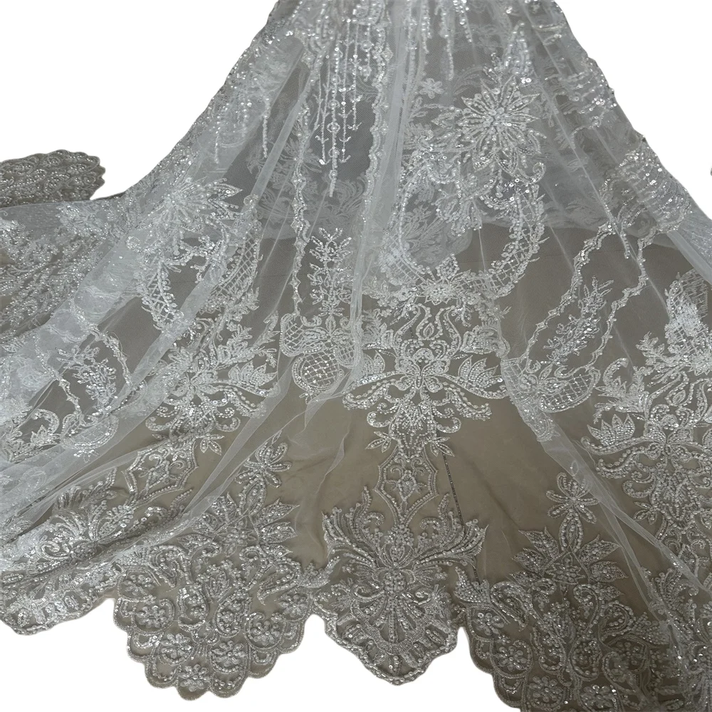 

African French Mesh Lace Fabric With beads and Sequins SYJ-1406827 Lace Fabric EmbroideryNigerian Tulle Lace For Party Wedding