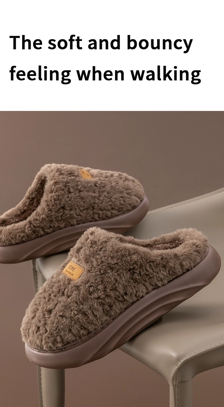 Herren-Plüsch-Hausschuhe mit dicken Sohlen, warme Winter-Hausschuhe für den Innenbereich, rutschfeste Fleece-Linie, Premium-Kunstfell-gefütterte Zehenabdeckung, Heimschuhe – Detail 6