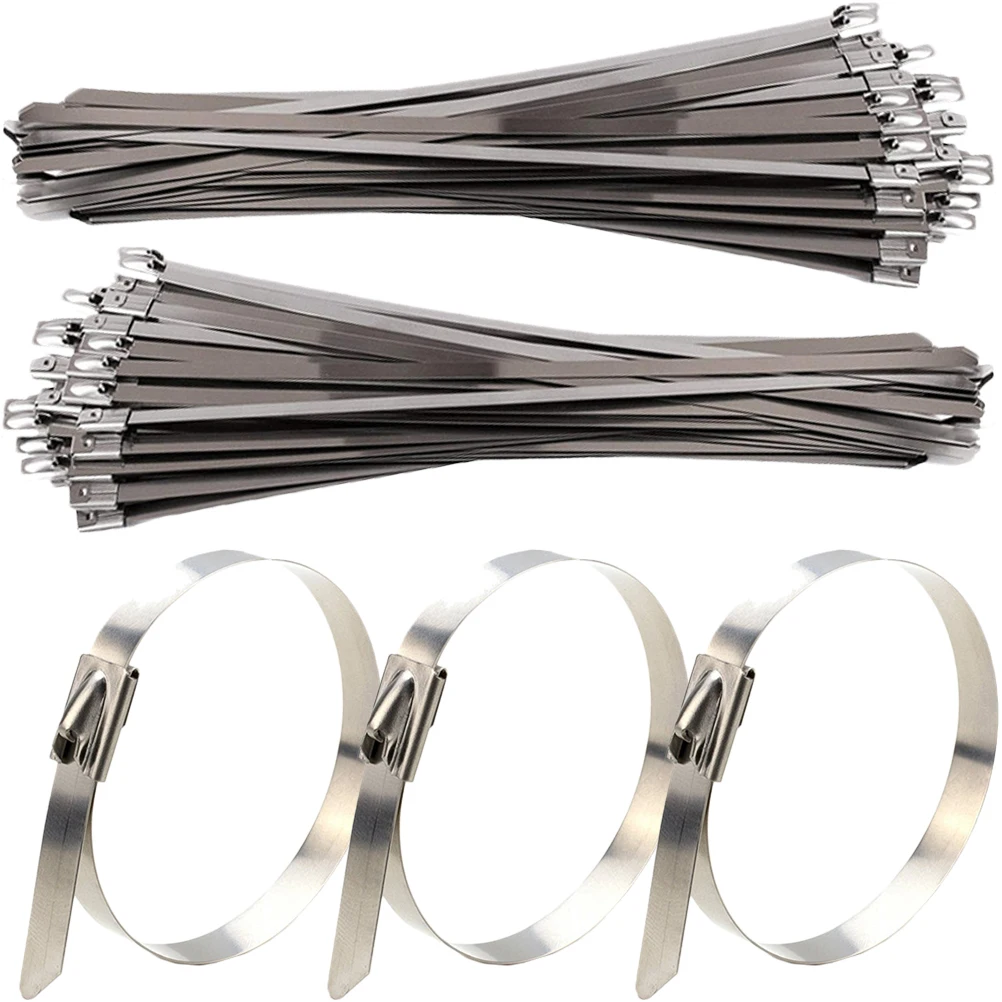 

100 Pcs Stainless Steel Cable Ties Durable Heat Resistant Wire ganizers Silver Metal Supplies For Home Office