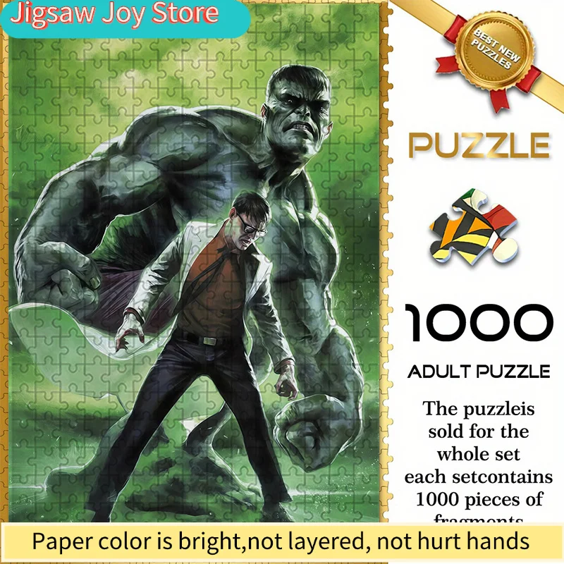 

of Seamless Puzzles Themed Around The Marvel Hulk W1.6-50, Featuring a Stacked Image of The Hulk And Dr. Banner Against a Gree