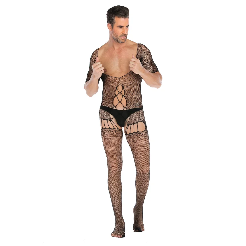 Men's Sexy Bodysuit Underwear Stocking Suit Male One-Piece Mesh Clothing Comfortable Breathable Intimate Apparel