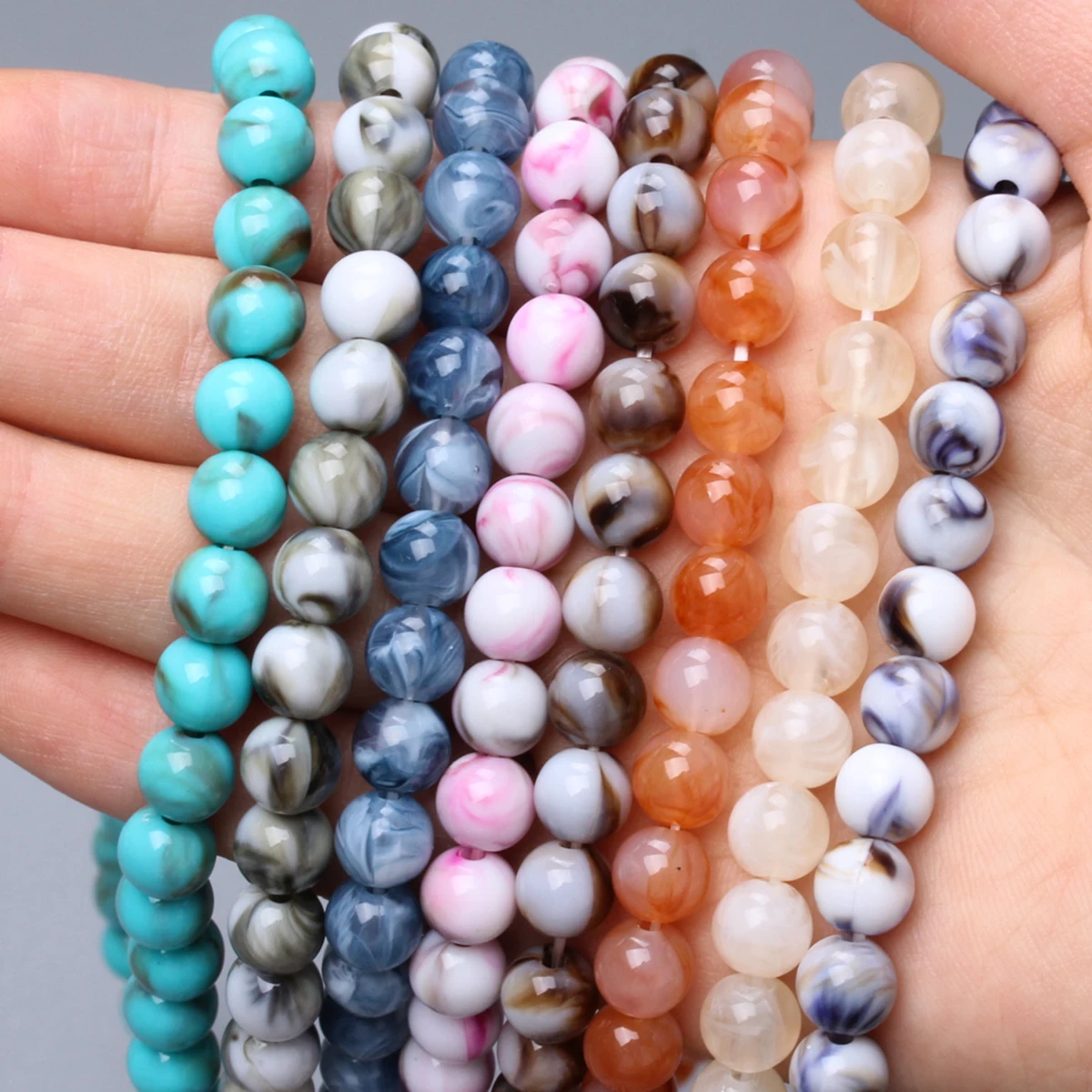 

8mm 30pcs/set Clouds Effect Imitation Jade Round Resin Loose Beads For Bracelet Necklace Jewelry Making Accessories