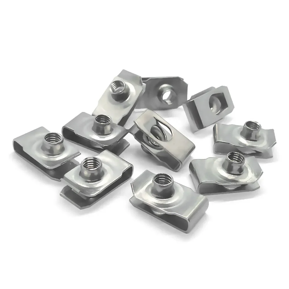 10pcs 304 Stainless Steel U Type Clips with Thread M6 6mm Reed Nuts Licence Plate Clip Q312 for Car Motorcycle Scooter ATV Moped