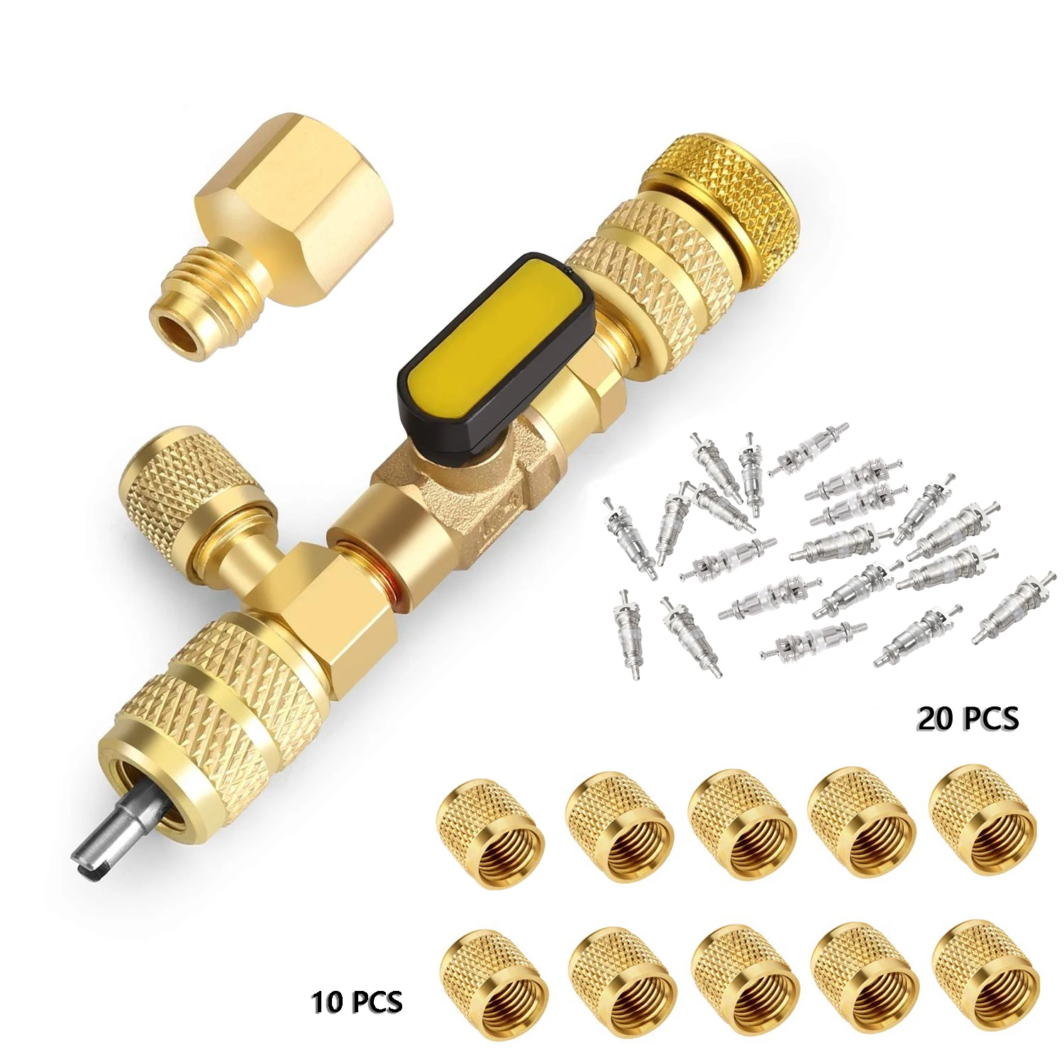 Valve Core Remover Installer Tool Kit with Dual Size 1/4 & 5/16 Port for with R22 R12 R407 R410 R404 R32 R600 HVAC System