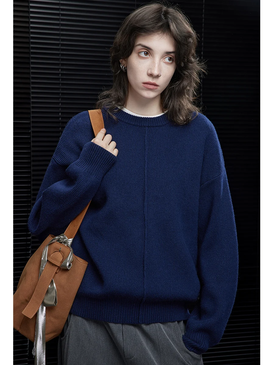 

Свободный женский шерстяной вязаный свитер Lazy Sle, круглый Ne Tibetan Blue Color, зимний новый дизайн, Feel Street Faion Long Sve