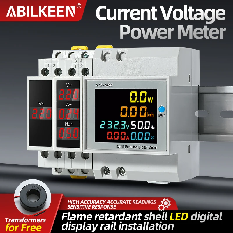 ABILKEEN Single Phase Multifunctional Digital Display Meter Din Rail Mount Type voltage/Current/Hz/Electric Energy Display Meter