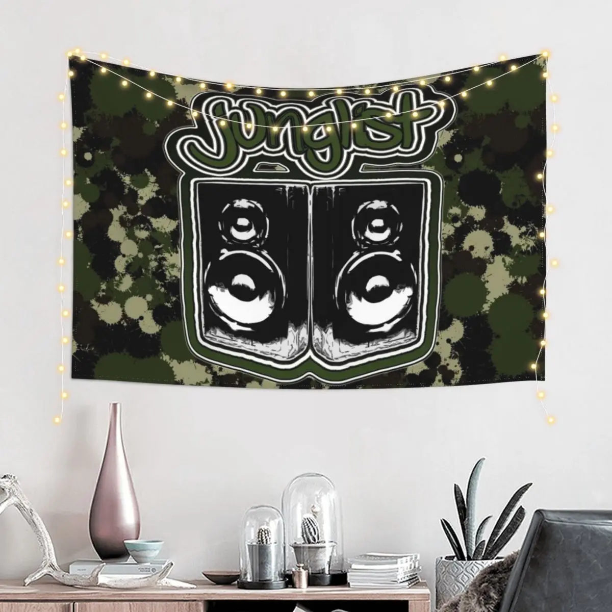 Junglist Boombox-Green Splat Tapestry Decor Home Room Decorations Aesthetics Nordic Home Decor Tapestry