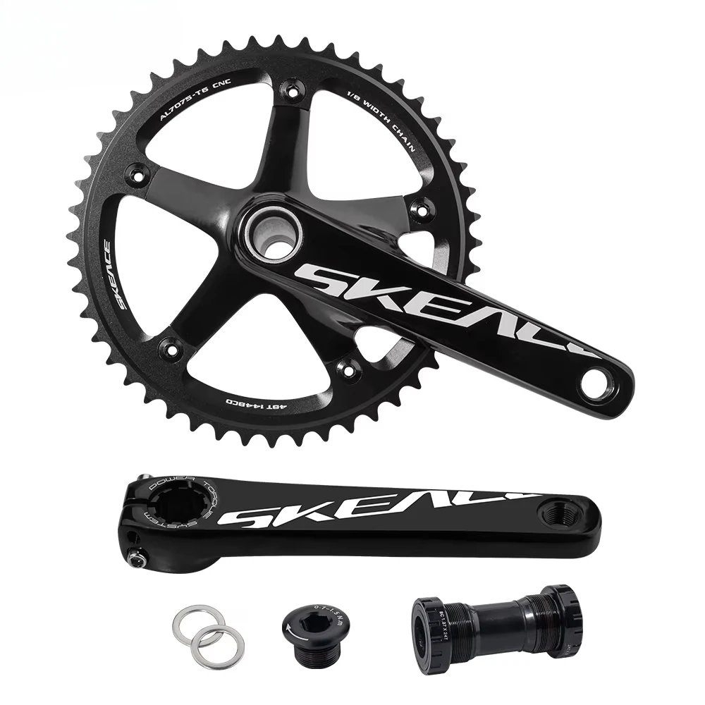 Best Selling BCD 144mm Fixie Bike Racing Crankset Hollow One-Piece Track Cranksets 165mm Crank Arm 48T Black Sliver Crank Set