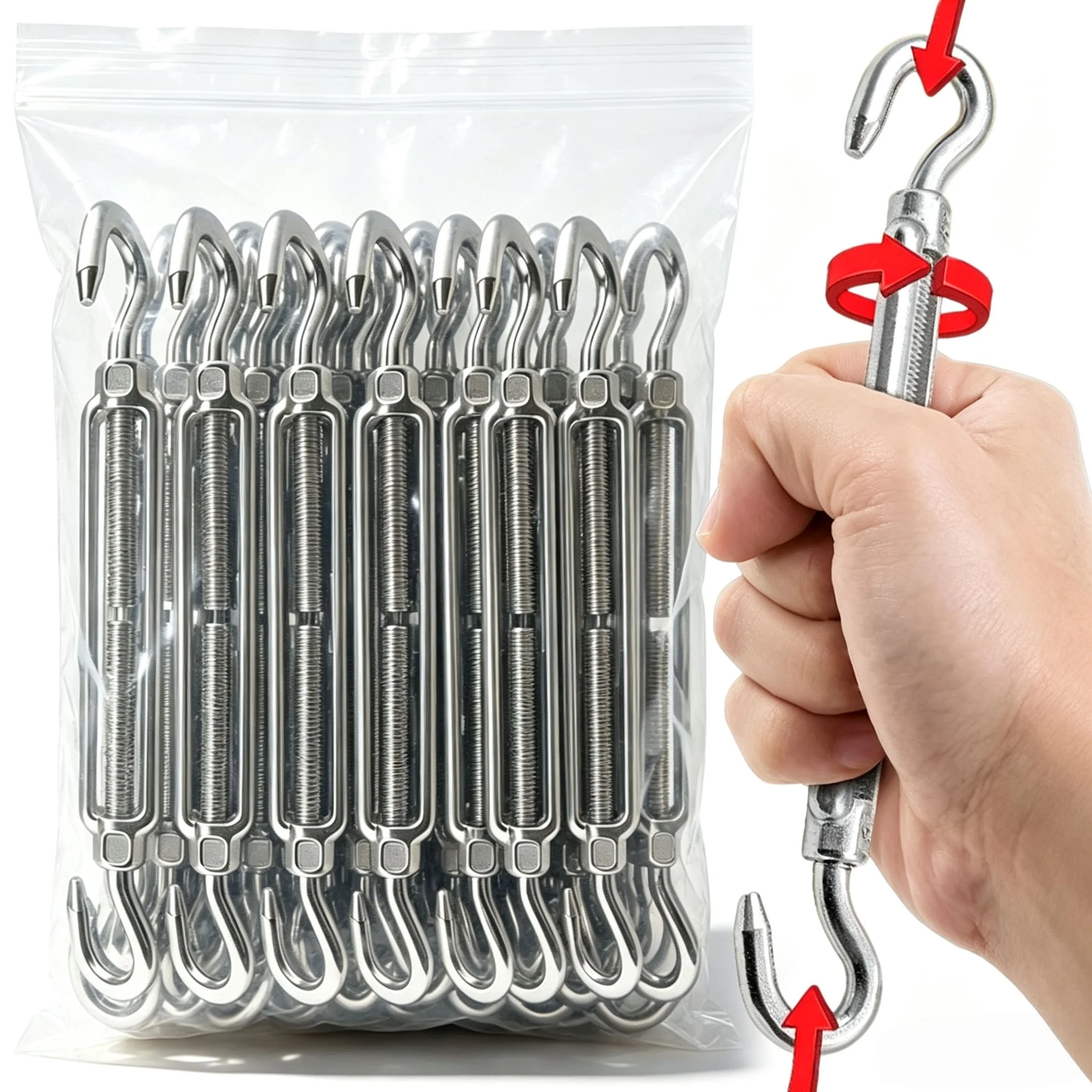 Stainless Steel OC Type Turnbuckle Hook and Eye Tensioners Adjustable Wire Cable Ropes Tension Sun Shade Sail Tent Hardware