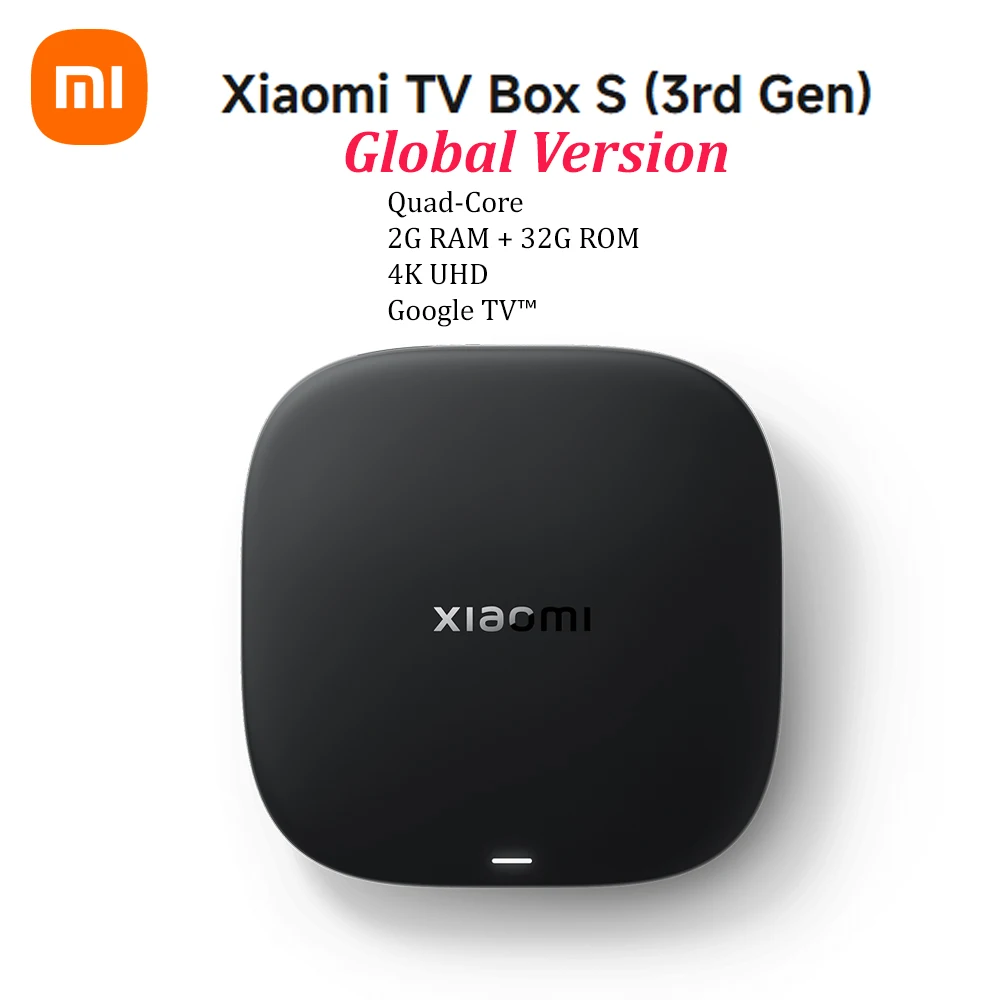 Xiaomi TV Box S 3-го поколения, глобальная версия, 4K Ultra HD, 32 ГБ ПЗУ, 2,4 ГГц/5 ГГц, Bluetooth 5,2, Google TV, Google Assistant, медиаплеер