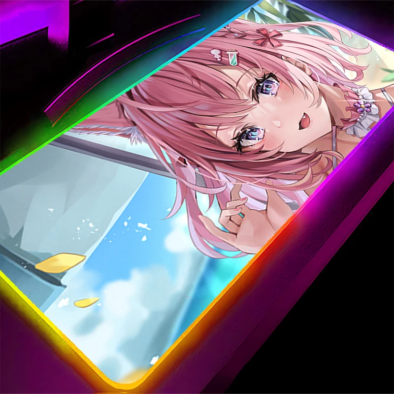 Tapis de souris LED RGB, antidérapant, pour clavier d'ordinateur portable, Anime, accessoires PC, tapis de souris en caoutchouc h-hololive Hakui Koyori, tapis de bureau