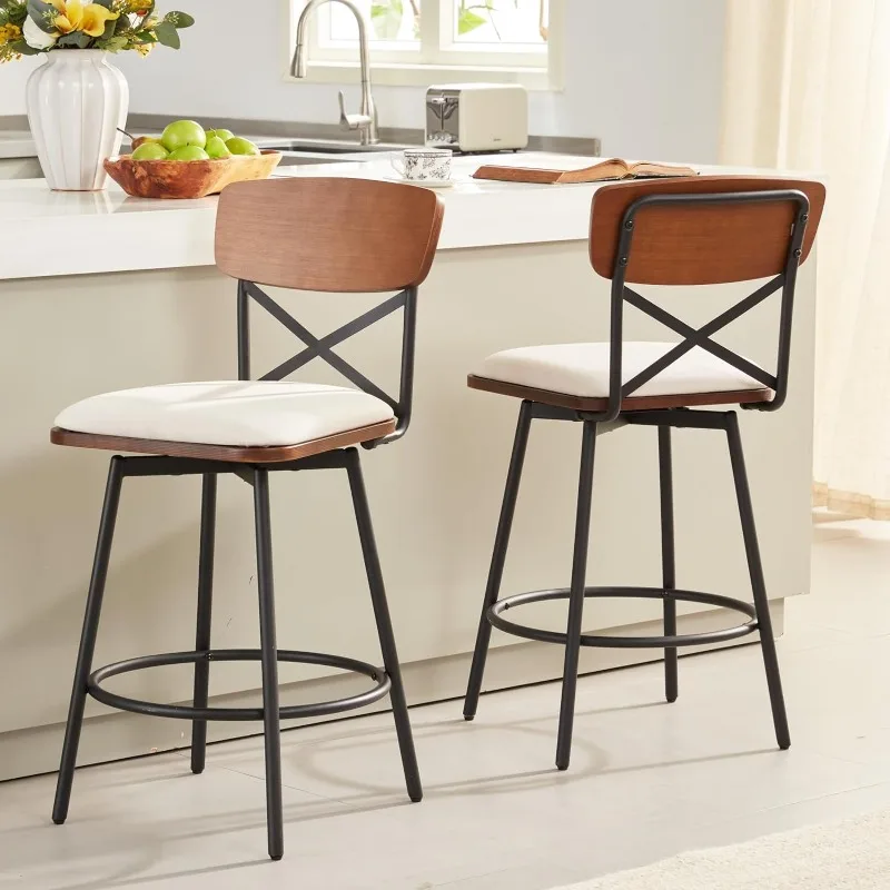 

Swivel Counter Height Bar Stools Set of 2, Upholstered Barstools with Back for Kitchen Island, 26" Seat Height, Solid Wood Frame