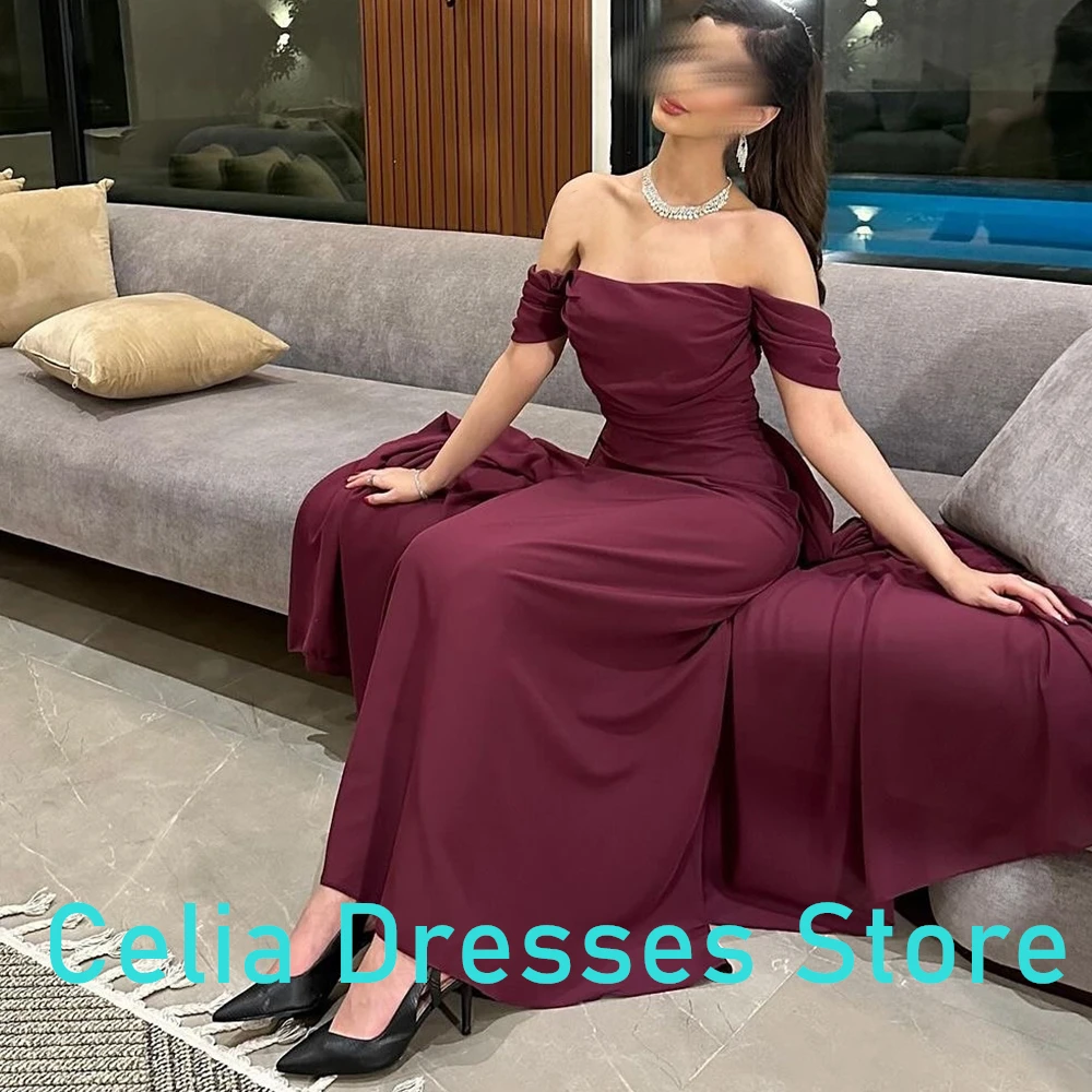 Elegant Solid Color Chiffon Sheath Strapless Plus Size Gowns For Occasions Pleats  Evening Dress Ankle Length Off the Shoulder