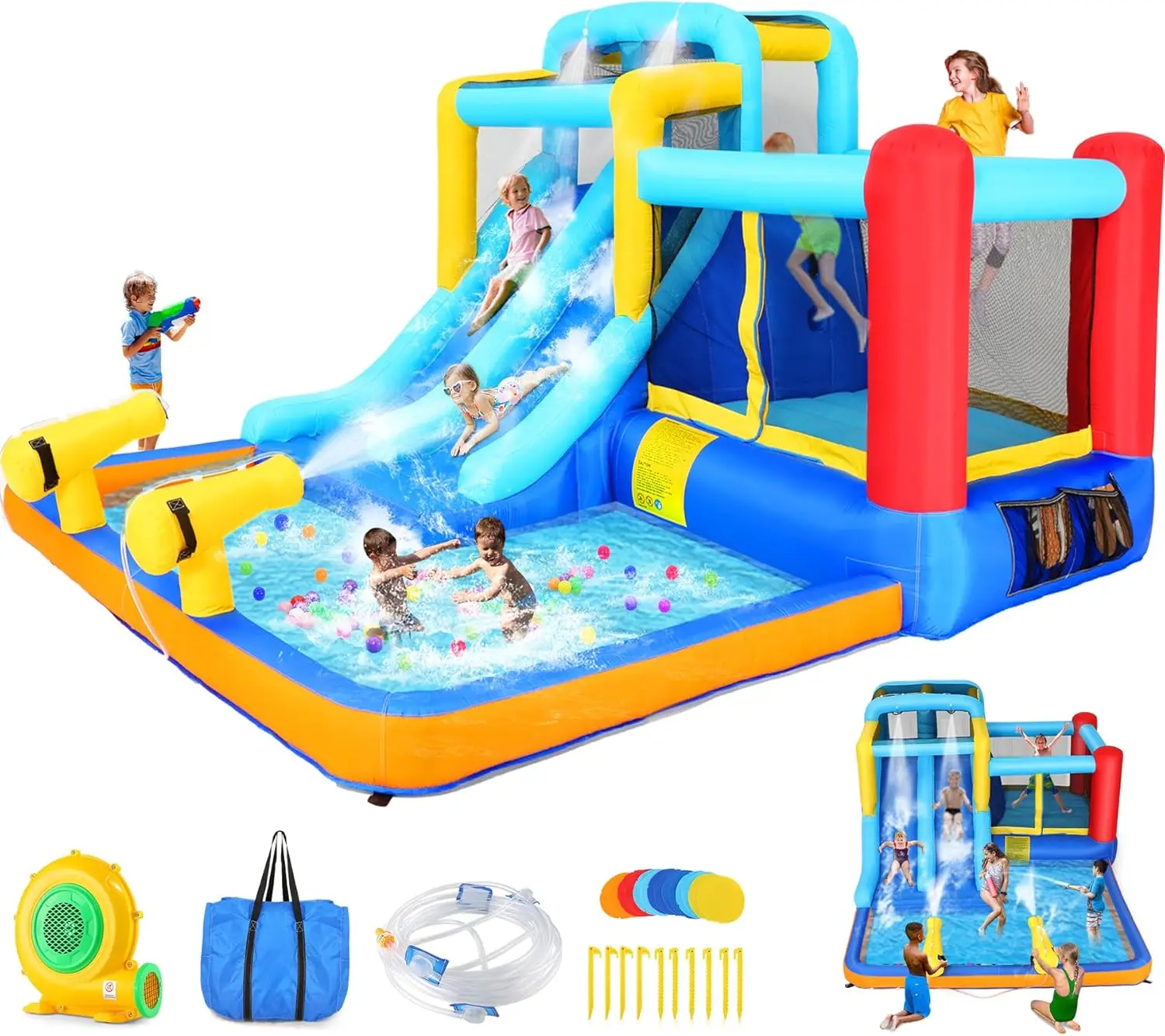 12x10 FT Inflatable Dual Slide Water Bounce House for Kids Backyard, Jump and Slide Inflatable Water Park w/ 2 Slides, Giant Spl