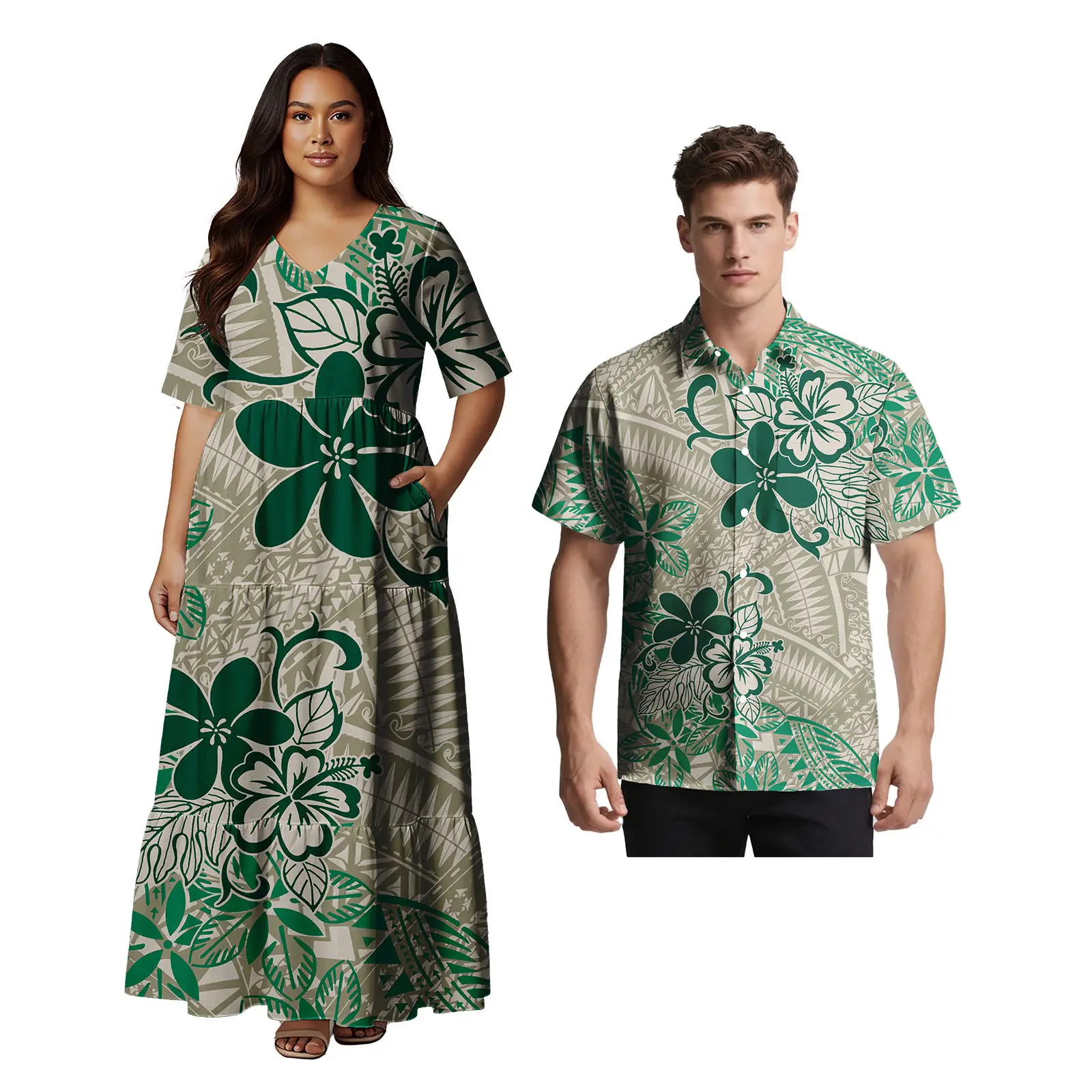 Samoan Ethnic Style Custom Clothes Polynesian Short Sleeve Women Dress Man Aloha T-Shirt Hawaiian Tribal Design Couple 2pc Set - Image 6