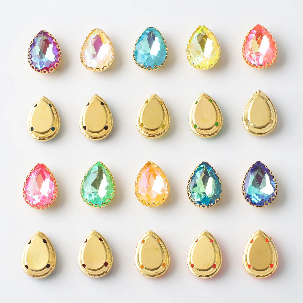 

20Pcs Glass Crystal Teardrop Sew on Rhinestones with Flatback Gold Claw Diy Making Wedding Dress Clothing Nail Accessories