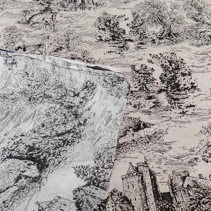 

Тонкая хлопковая ткань с принтом единорога/замка/растения и цветочного узора для женского летнего платья, блузки, швейный материал «сделай сам»