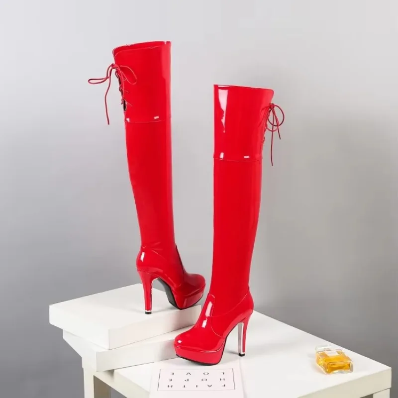 ASHIOFU New 2025 Womens High Heel Boots New Patent Leather Over Knee Boots Pole Dance Evening Fashion Evening Winter Boots Shoes