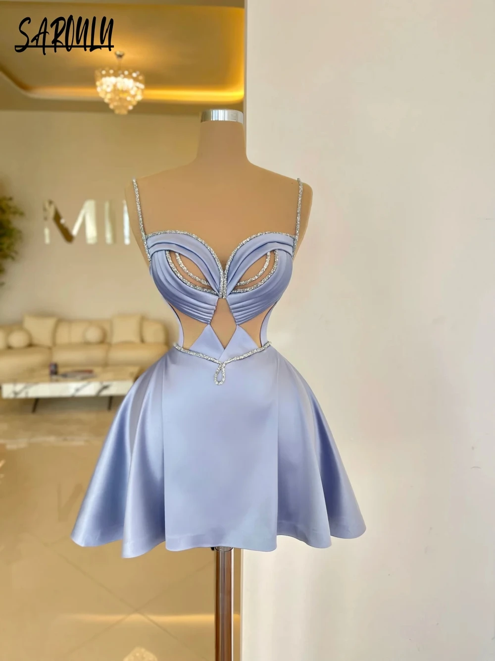 Sexy Cut Out Sweetheart Neck Evening Dress Party Birthday Crystals Customized Mini A-line Prom Dresses Vestidos De Novia