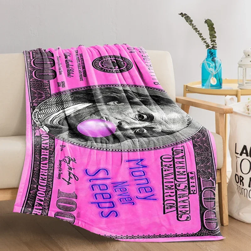 Pink Dollar Money Cute Throw Blanket for Bed Fluffy Soft Blankets Sofa Summer Bedroom Decoration Bedspread the Decorative Fleece