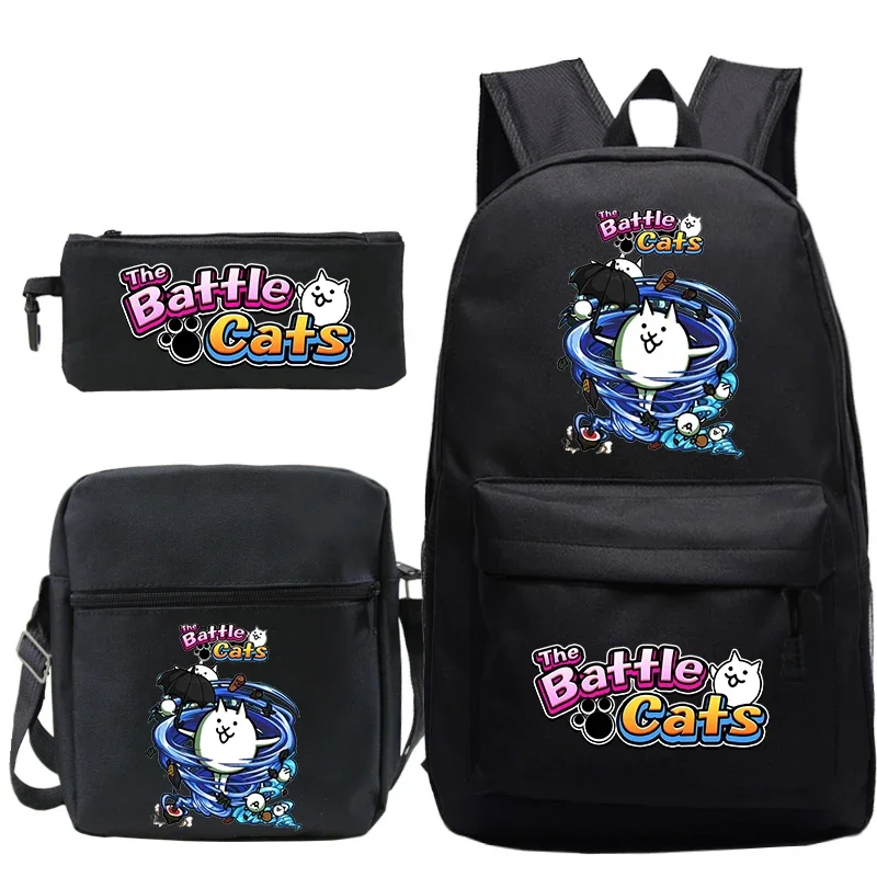 Sac à dos imprimé The Battle Cats pour enfants, sacs d'école pour enfants, sac de livre de voyage initié, grande capacité, sac à stylo, garçons, filles, ensemble de 3 pièces