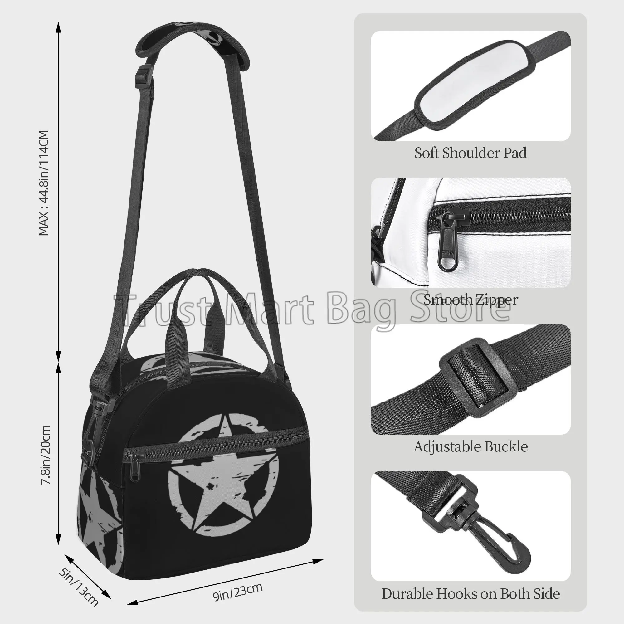 Military Tactical Star Insulated Lunch Bag Reusable Lunch Box with Shoulder Strap Thermal Cooler Tote for School Work Picnic