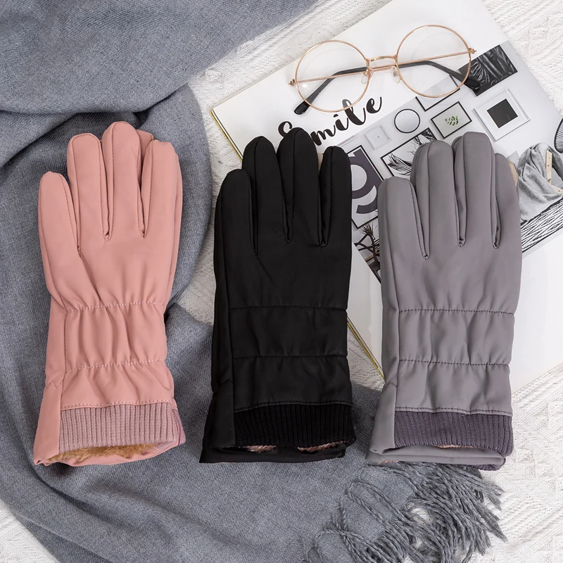 Winter Windproof Women Cycling Gloves Internal Plush Keep Warm Anti-Slip Skin-friendly Waterproof Soft Outdoor Female Ski Gloves