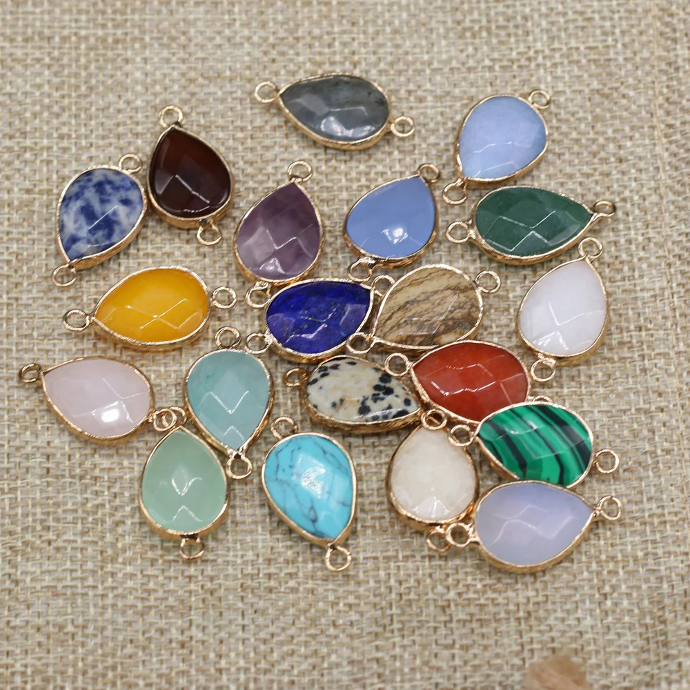 Drop Shape Two-Hole Natural Stone Connector Charms Exquisite Pendants For Necklace Bracelet Handmade Jewelry Making Accessories