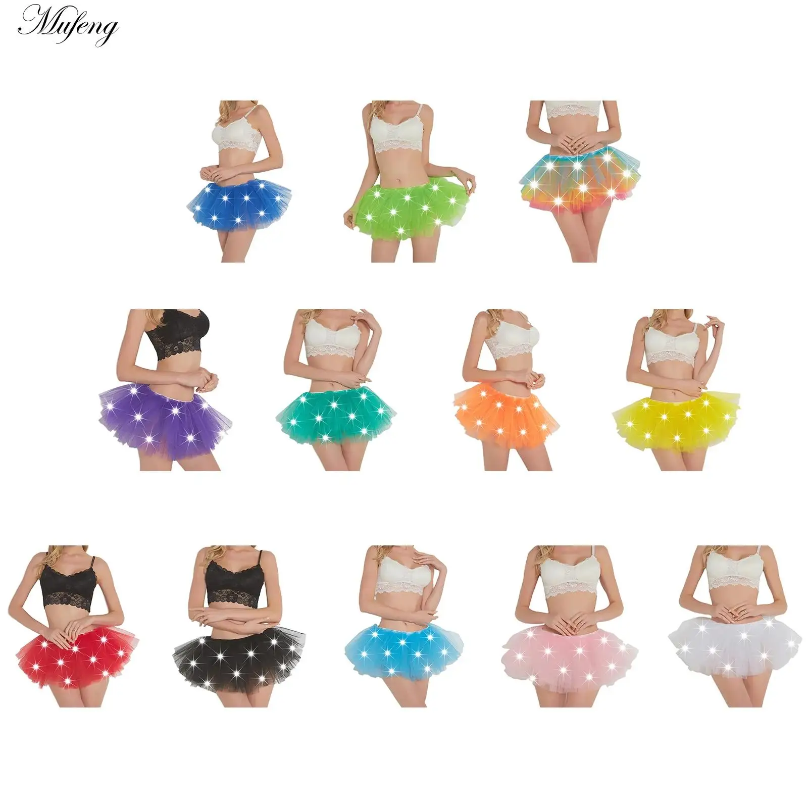 

Women's LED Light Tutu Skirts Ballet Dance Tutu Tulle Skirt Layered Rainbow Skirts for Figure Skating Dancewear Party Mini Skirt
