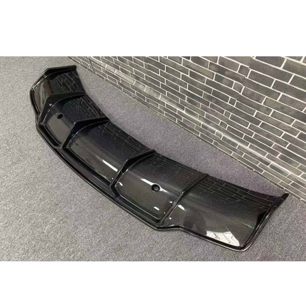 Real Carbon fiber Rear Lip Diffuser with Hole for Tesla Model 3 2018 2019 2020 FRP Fins Shark Style Skid Plate Car Bumper Guard view 3