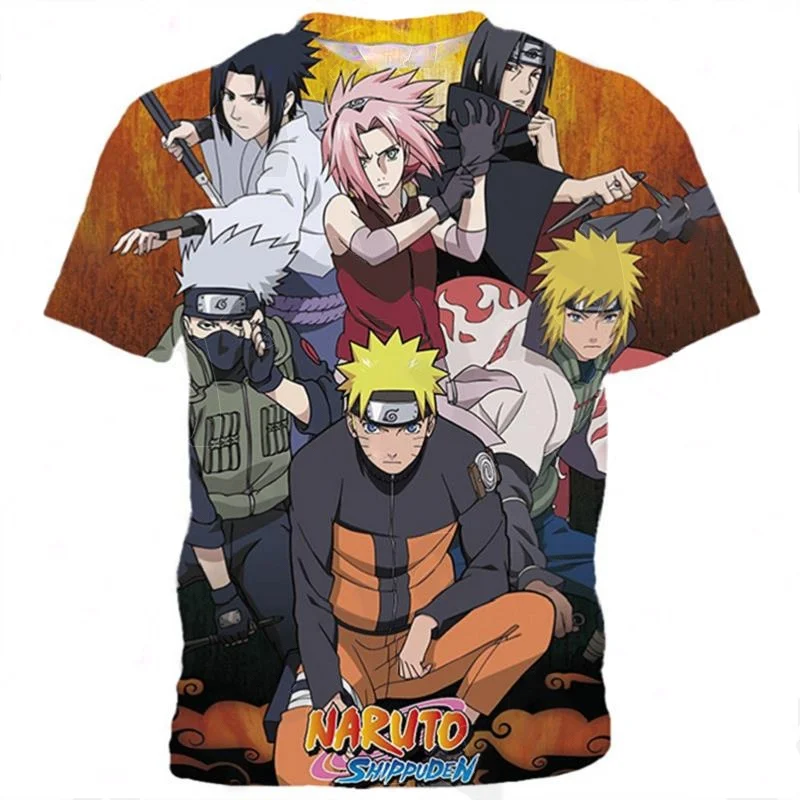 Bandai Summer Anime Naruto Sasuke Casual  Surrounding Summer Quick Drying Breathable Comfortable Parent Child Jersey T-shirt