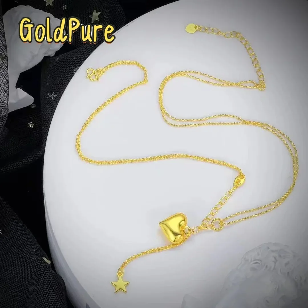 

Goldpure Luxury 24K 9999 Pure Gold real gold Love Tassel Star Necklace One Chain Women's Clavicle Chain