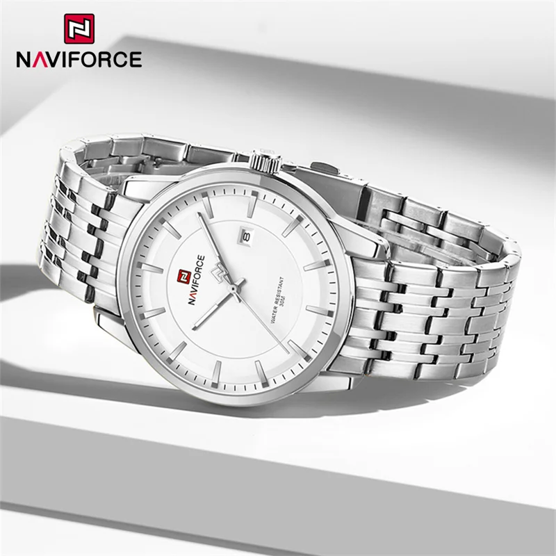 NAVIFORCE-Montre de Luxe pour Homme et Femme, Bracelet en Acier Inoxydable, Étanche, Mode, Quartz, Cadeau, Horloge, Couple, 2024