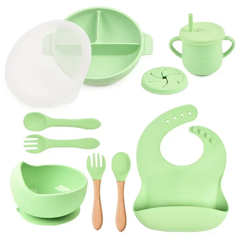 Divided Food Sections and Suction Base Baby Suction Cup Silicone Bowl Set Food-gradeSilicone Toddler Placemat