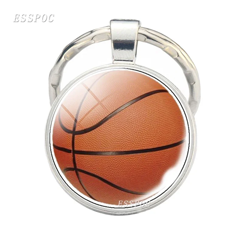 Fashion Football Soccer Tennis Baseball Volleyball Glass Cabochon Keychain Ball Sport Men Jewelry Key Chains Metal Keyring Gifts