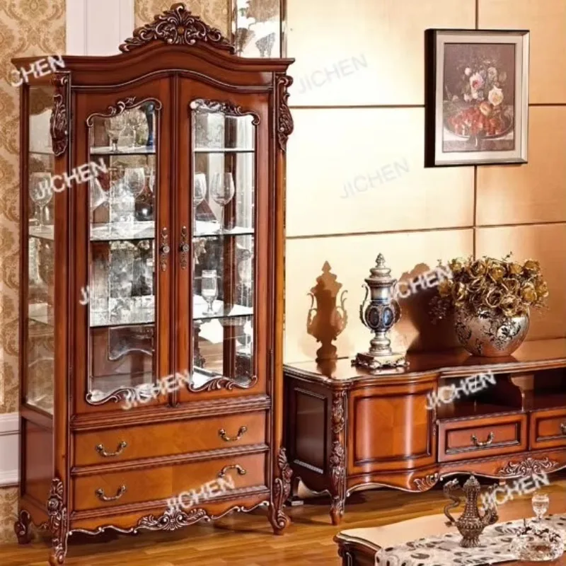 

HZ Solid Wood Wine Cabinet High-end Living Room Dining Room Double Door Wine Cabinet Single Door Wine Cabinet Villa Retro Locker