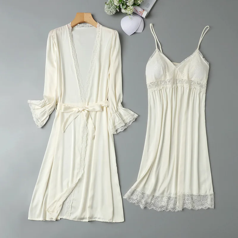 

Кружевное атласное кимоно в стиле пэчворк, комплект из 2 предметов, халат для невесты, домашняя одежда, одежда для сна, интимное нижнее белье, летняя новая короткая ночная рубашка, домашняя одежда
