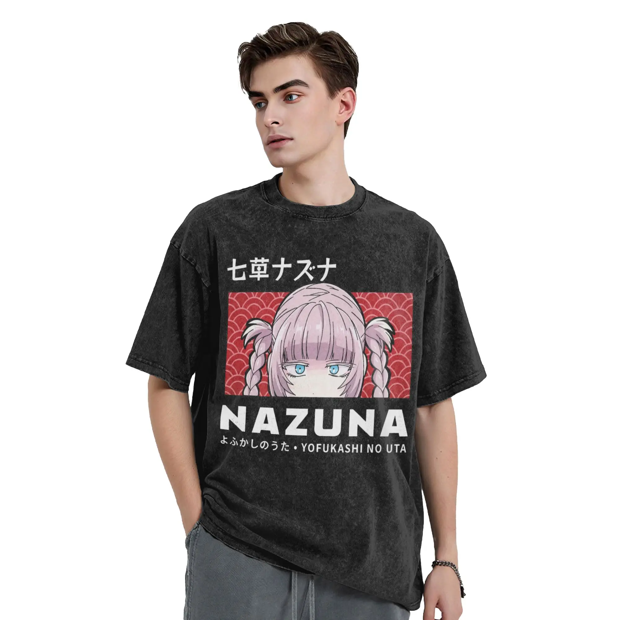 Call of the Night Nazuna Men's T Shirt Washed  Vintage Tees Short Sleeve O Neck T-Shirt Pure Cotton Gift Idea Tops