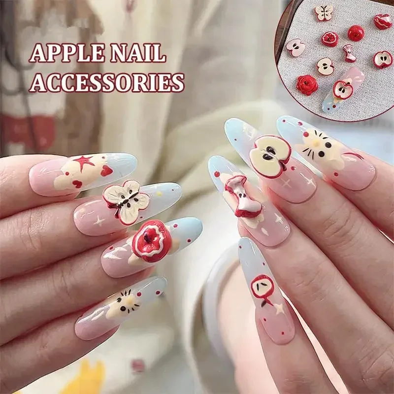 5/30 Uds. De abalorios creativos de resina roja de fruta simulada para decoración de uñas, fruta pintada, forma múltiple, decoraciones artísticas para uñas DIY