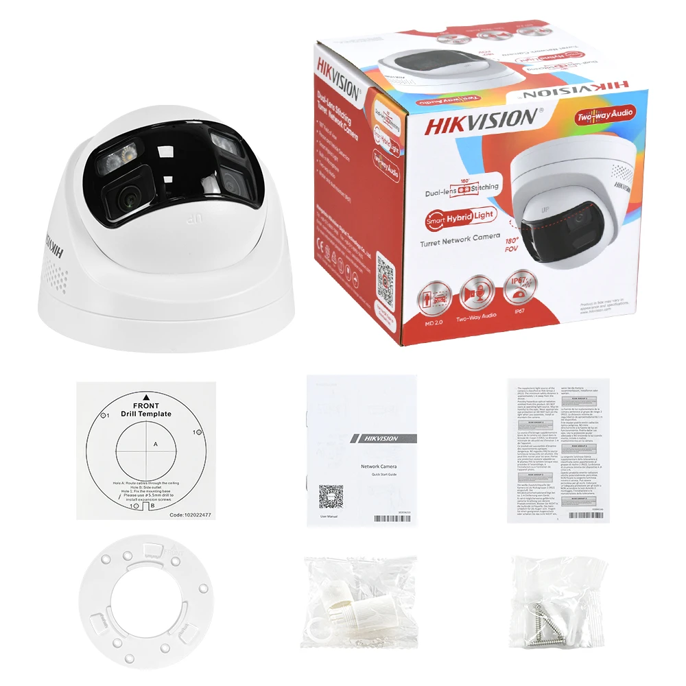 Hikvision DS-2CD1383G2P-LIUF/SL 8 MP 180° Panoramic Smart Hybrid Light Fixed Turret Network Camera  Audio Light Alarm Speaker