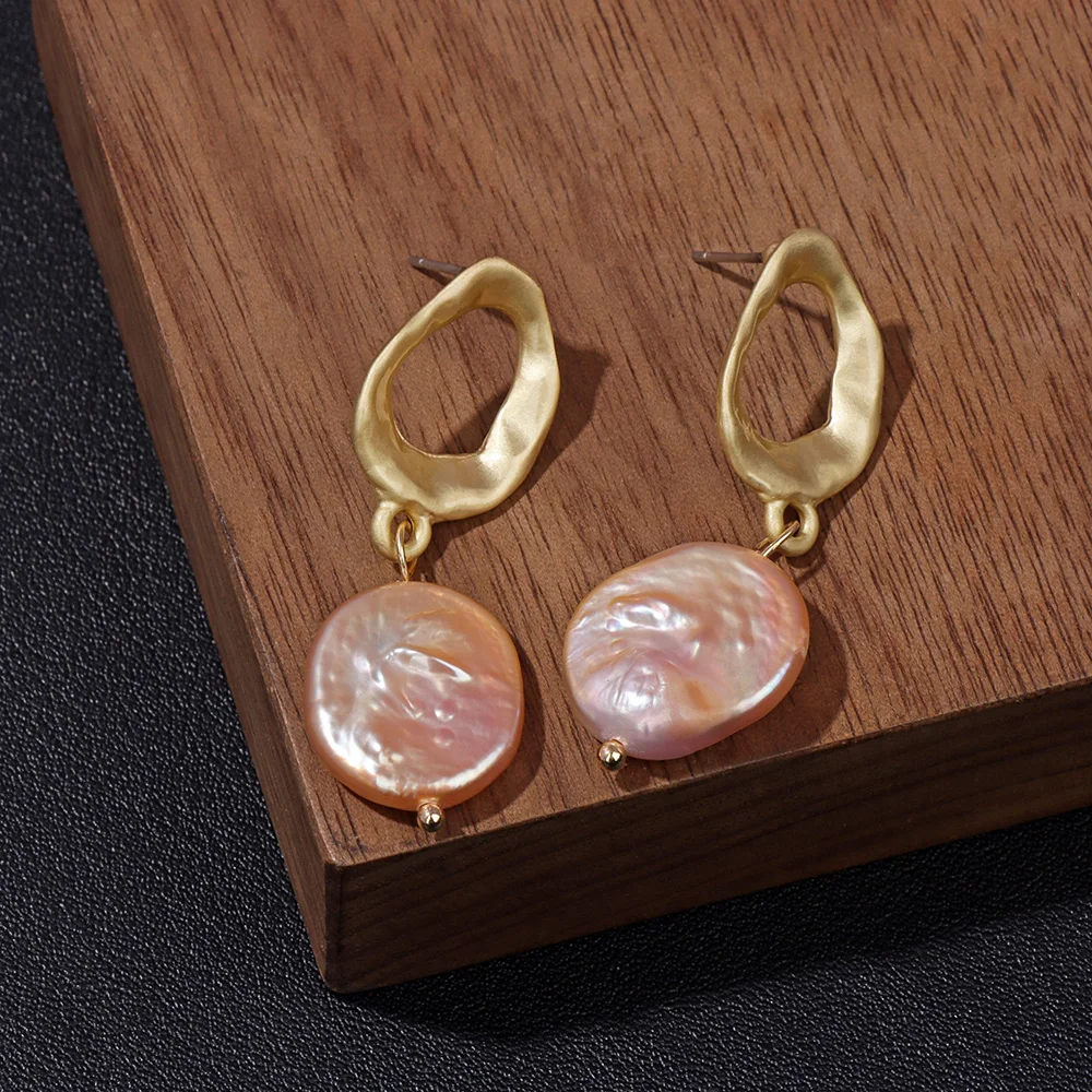 Fashion Natural Pearl Earrings For Women Genuine Baroque Pearl Drop Earrings Handmade Geometric Gold Color Dangle Jewelry Girl