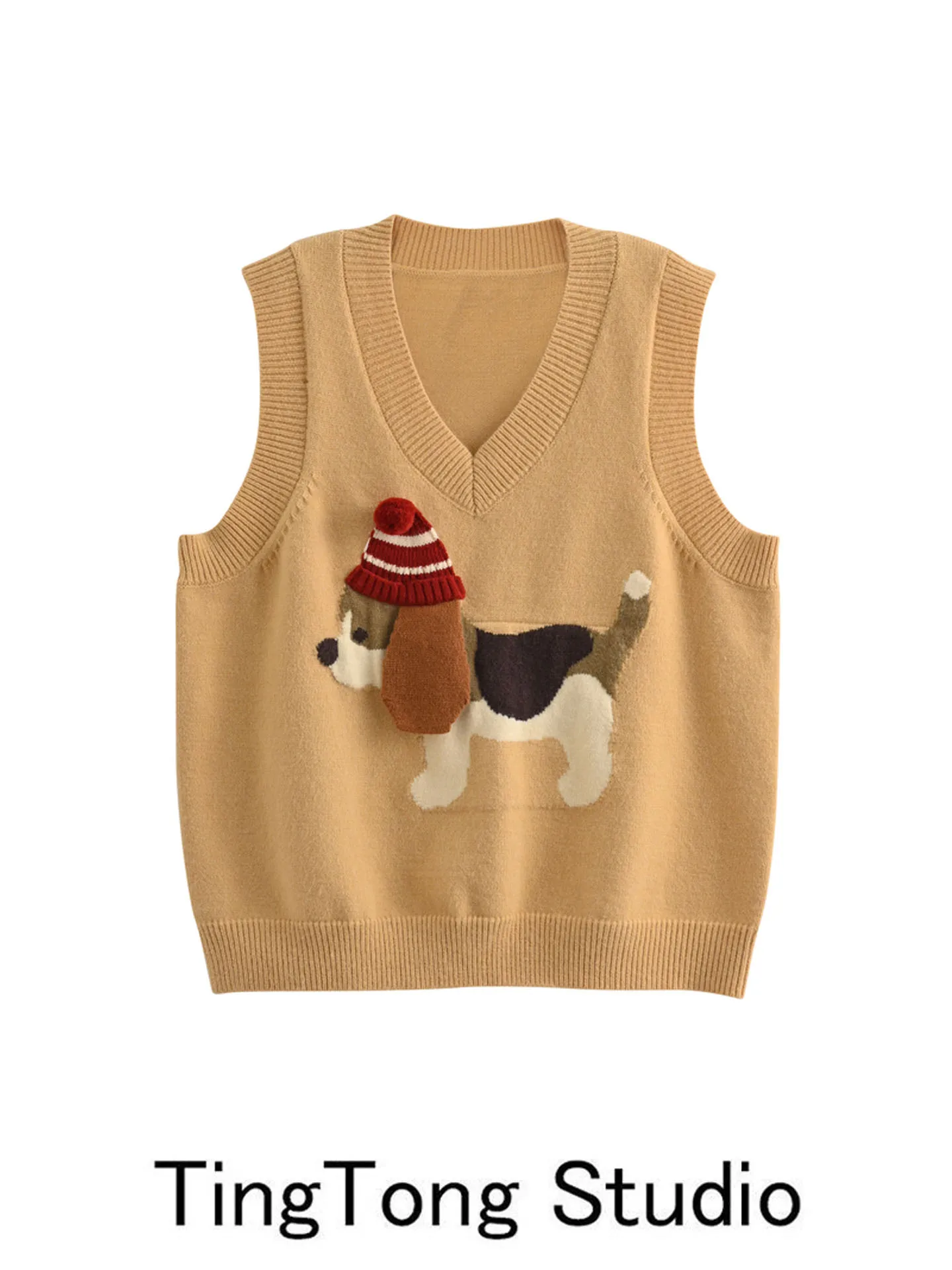 

Cute Cartoon Dog Embroidered Sweater Vest Women's Autumn Winter New Sle Vintage Anti-Aging Layered Knitted irt Vest