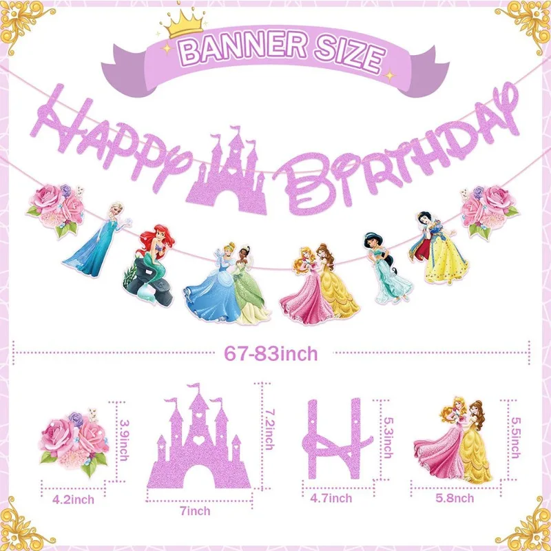 

Hot Sales Disney Cartoon Kawaii Frozen Theme Birthday Banner Pink Princess Girl Birthday Party Happy Birthday Cute Flag Pulling