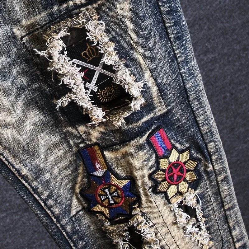 2023 Spring and Autumn New Classic Fashion Embroidered Patch Straight Leg Jeans Men\'s Casual Comfort Stretch High Quality Pants