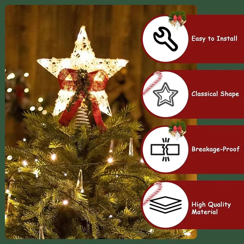 Christmas Tree LED Star Tree Topper Battery Operated Treetop Decoration Hanging Xmas Decoration Ornament Topper Christmas Star