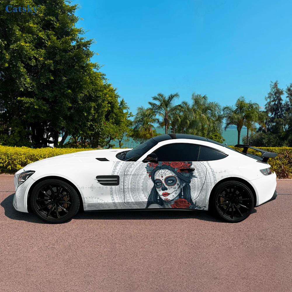 Skull Woman Mysterious Car Vinyl Wraps Decal Self-adhesive PVC Sticker Suitable for Trucks SUV Decoration Auto Accessories Gift