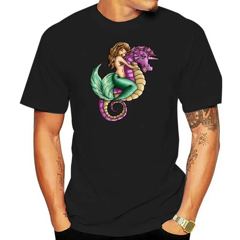 Mermaid Emily And Seahorse Poseidon T Shirt Trend Loose Casual Short Sleeve Clothing Summer Over Size S-5XL Character Shirt